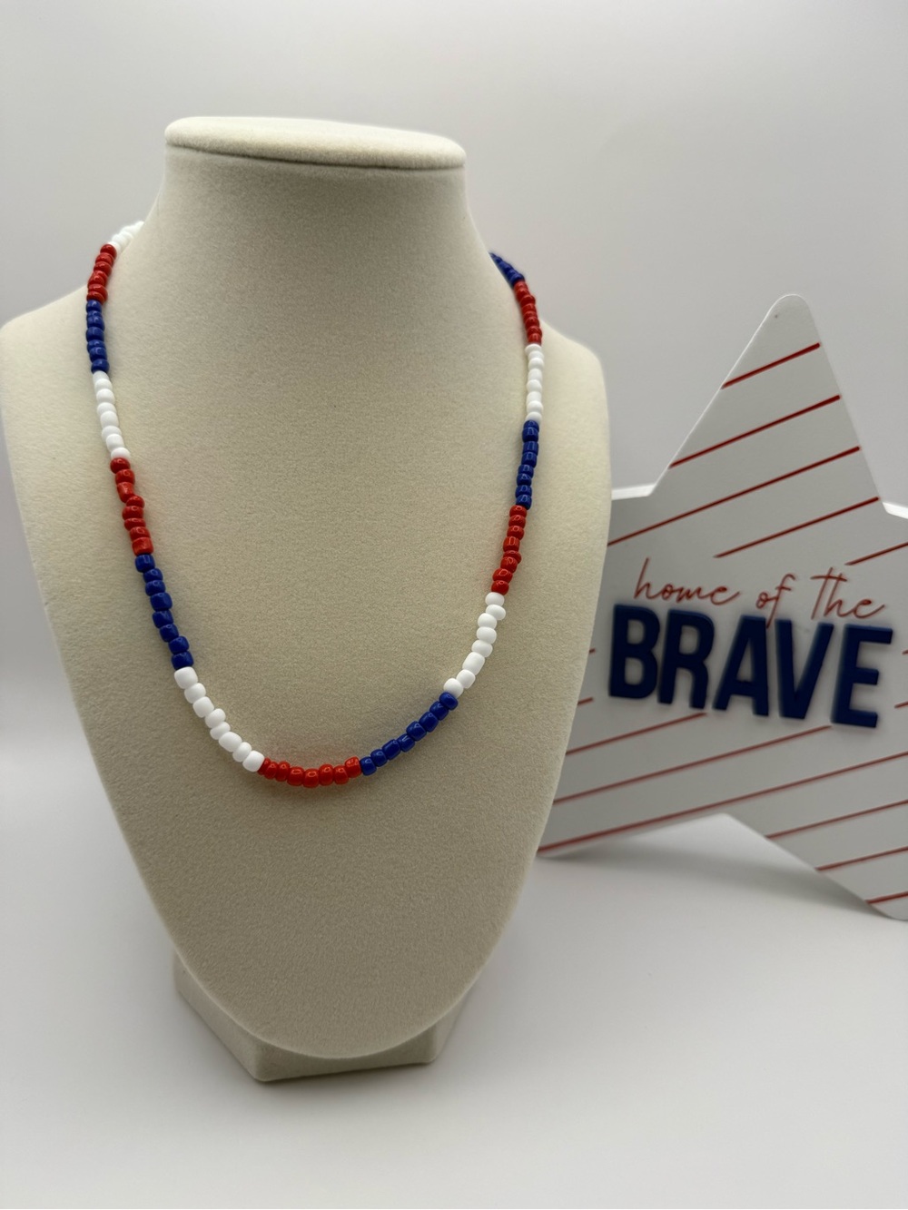 Patriotic USA 18" Glass Bead Necklaces Red White Blue America 250 Jewelry